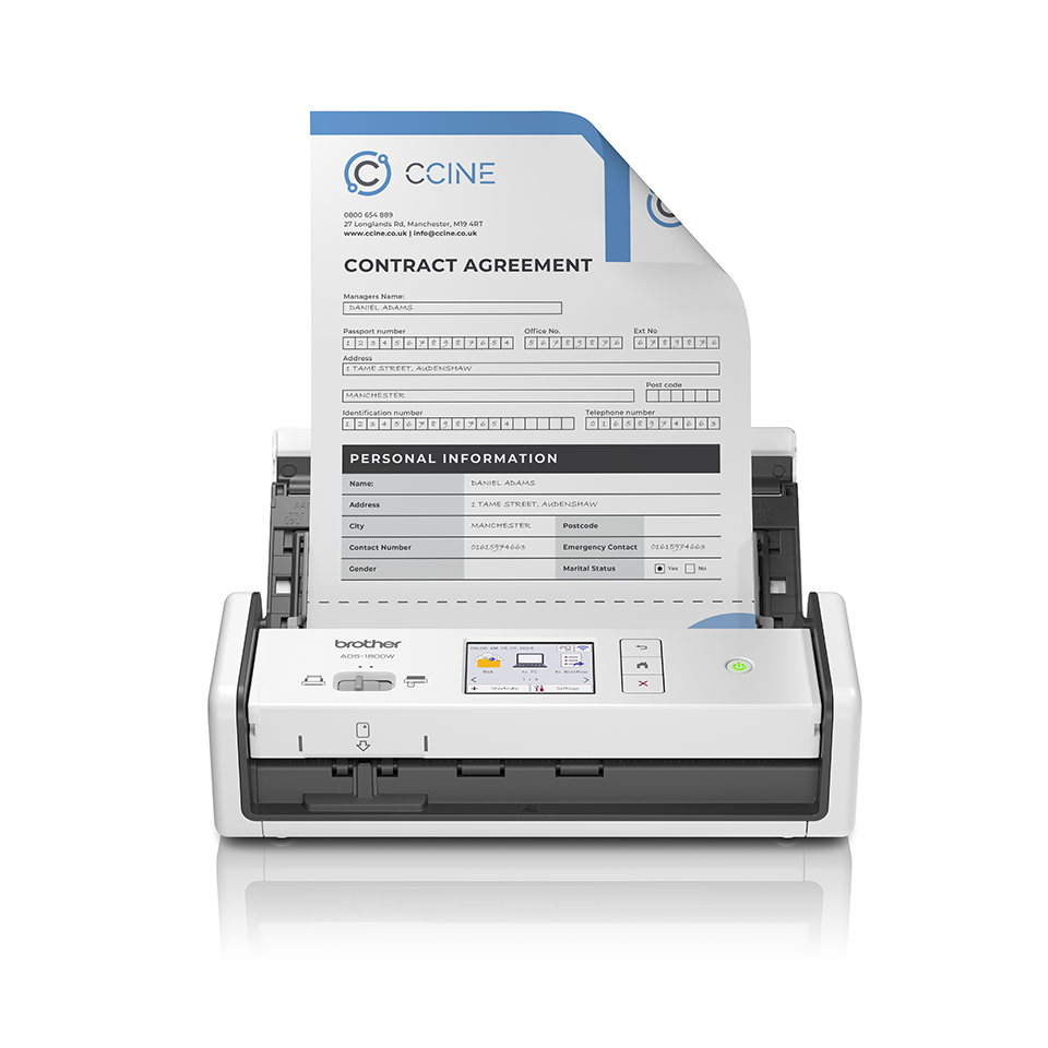 Scanner de documents Brother ADS-1800W, A4, 20 ppm, recto verso