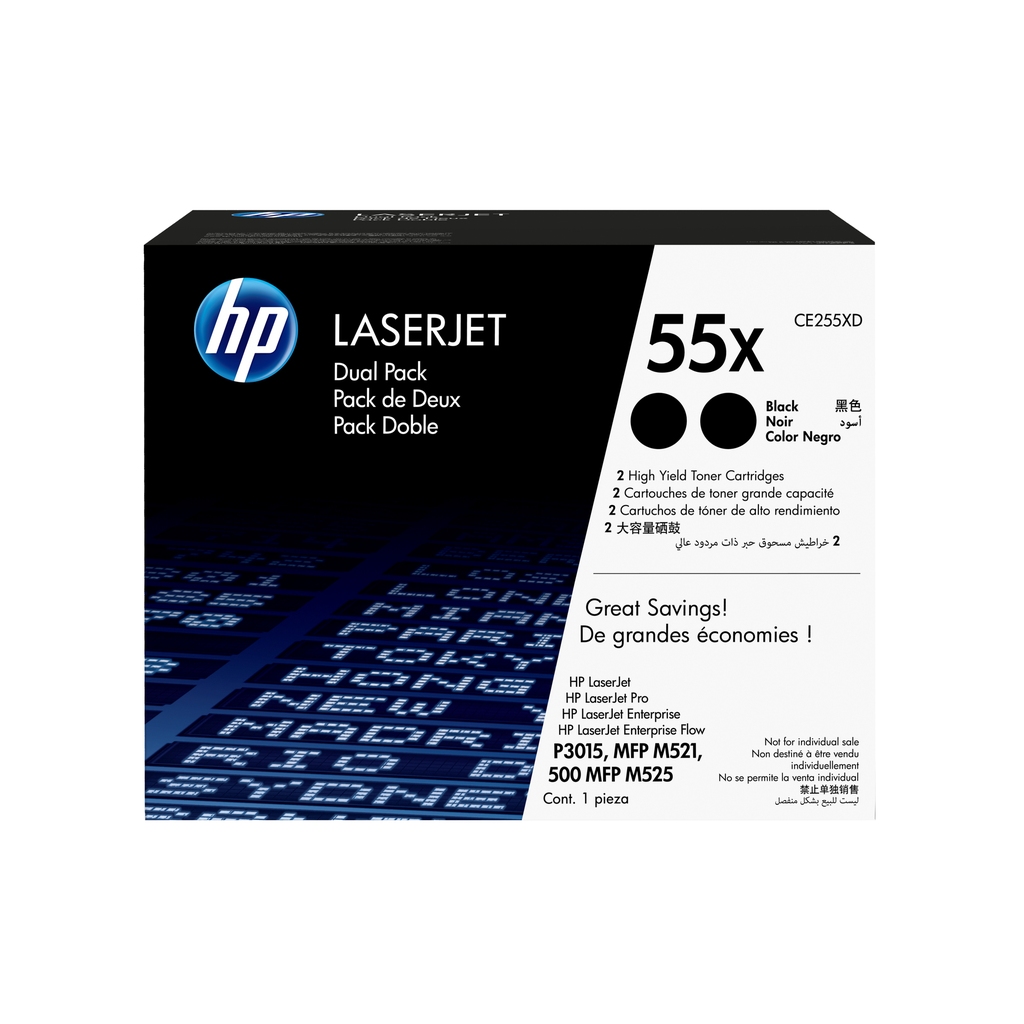 Pack de 2 toners HP 55X / CE255XD noir XL, 2 x 12 500 pages