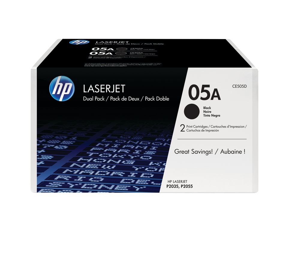 Pack de 2 toners HP 05A / CE505D noir, 2 x 2 300 pages