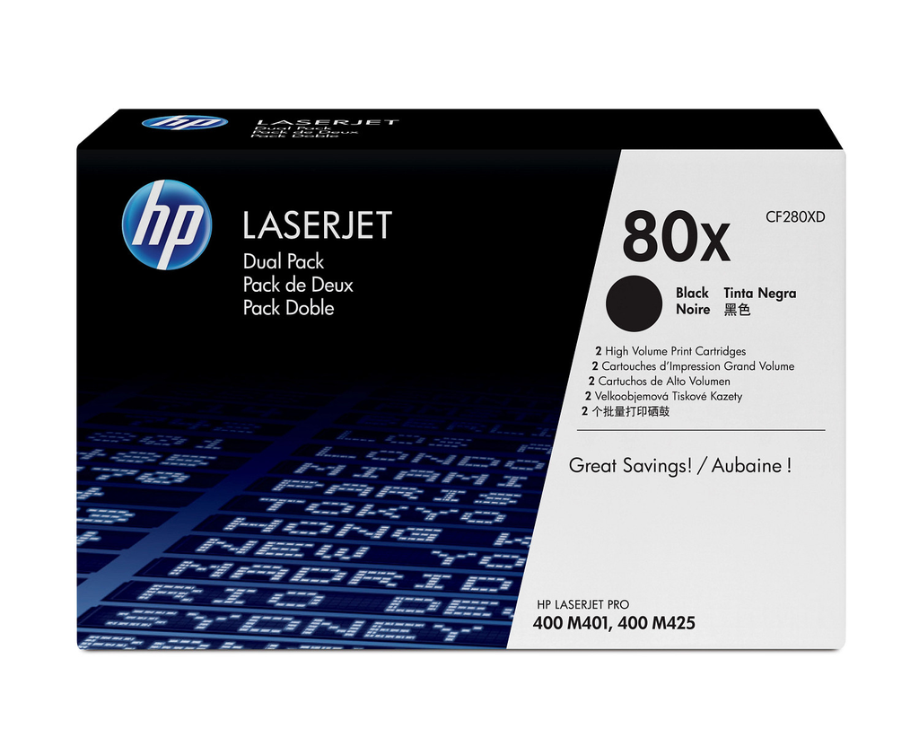 Pack de 2 toners HP 80X / CF280XD noir XL, 2 x 6 900 pages