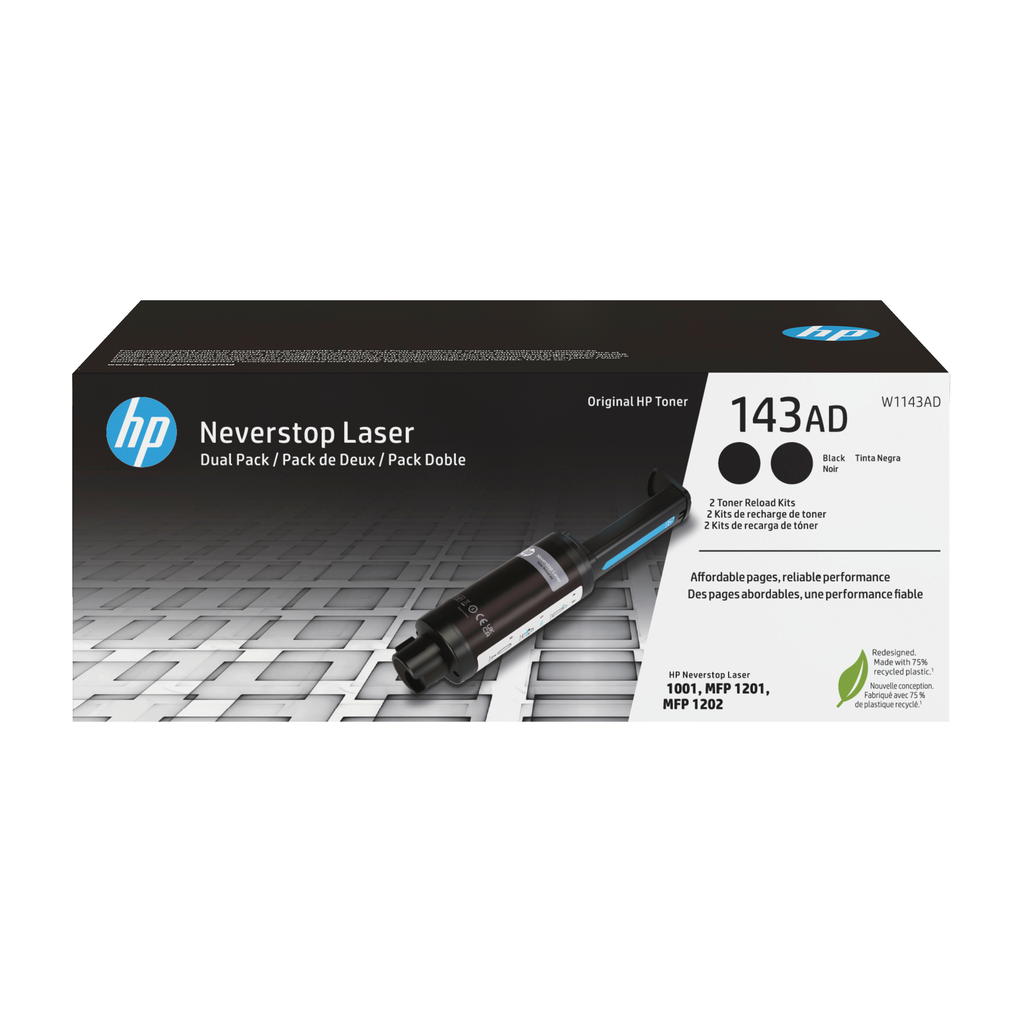 Pack de 2 toners HP 143AD / W1143AD noir, 2 x 2 500 pages