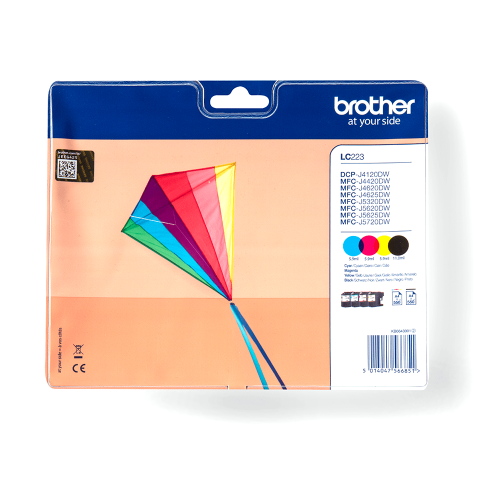 Pack cartouches d'encre Brother LC-223VALBP / LC223VALBP, 4 couleurs XL, 550 pages