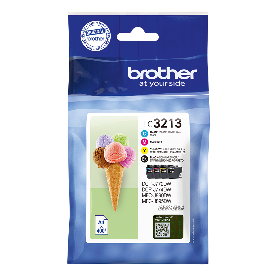 Pack cartouches d'encre Brother LC-3213VAL / LC3213VAL, 4 couleurs XL, 400 pages