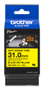 Brother HSe-661E / HSE661E heat shrink tube, black on yellow, 31.0 mm x 1.5 m