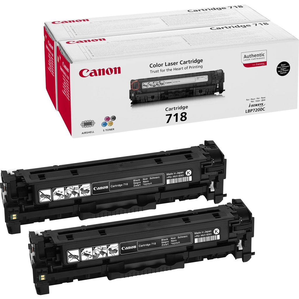 Pack de 2 toners Canon 718 / 2662B005 noir, 2 x 3 400 pages