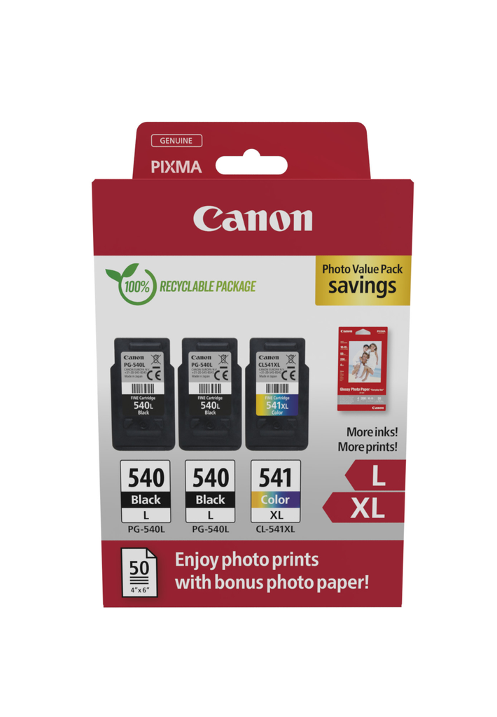 Multipack Tintenpatronen Canon PG-540L/CL-541XL / 5224B015, 4 Farben XL