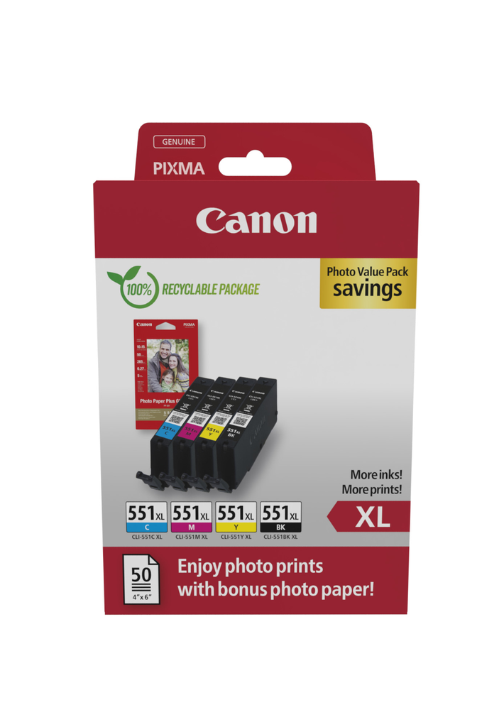 Multipack Tintenpatronen Canon CLI-551XL / 6443B008, 4 Farben XL