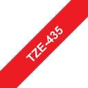 Ruban laminé Brother TZe-435 / TZE435, blanc sur rouge, 12 mm x 8 m