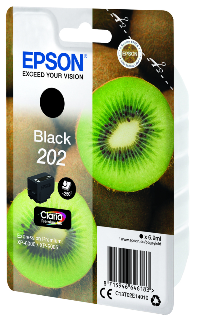Cartouche d'encre Epson 202 / C13T02E14010 noire, 250 pages