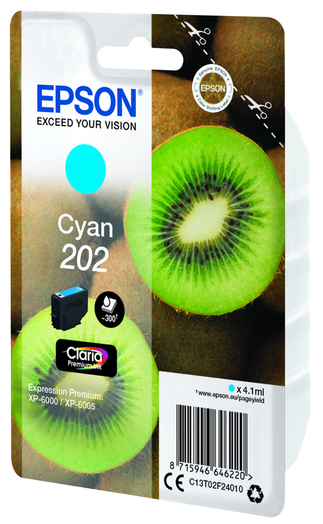 Cartouche d'encre Epson 202 / C13T02F24010 cyan, 300 pages
