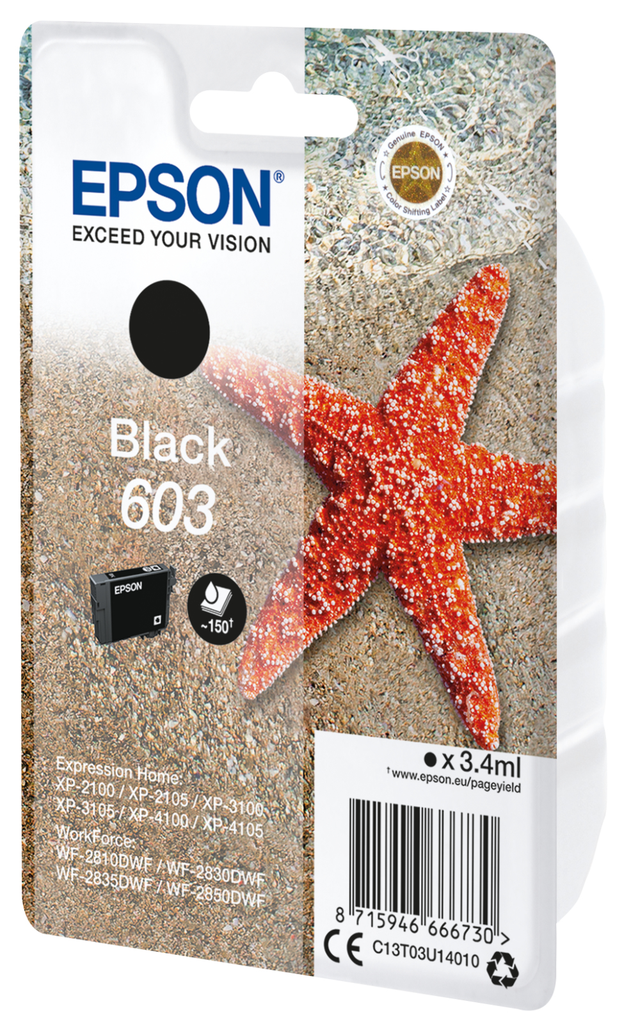 Cartouche d'encre Epson 603 / C13T03U14010 noire, 34 ml