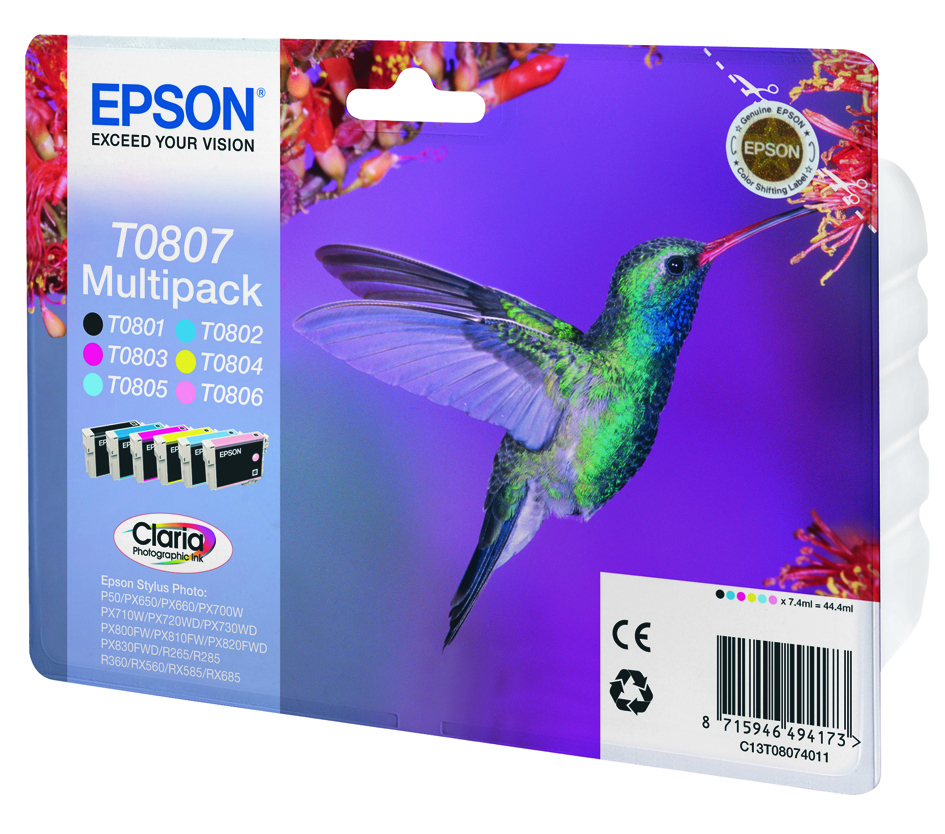 Cartouche d'encre Epson T0807 / C13T08074011 4 couleurs, 74 ml