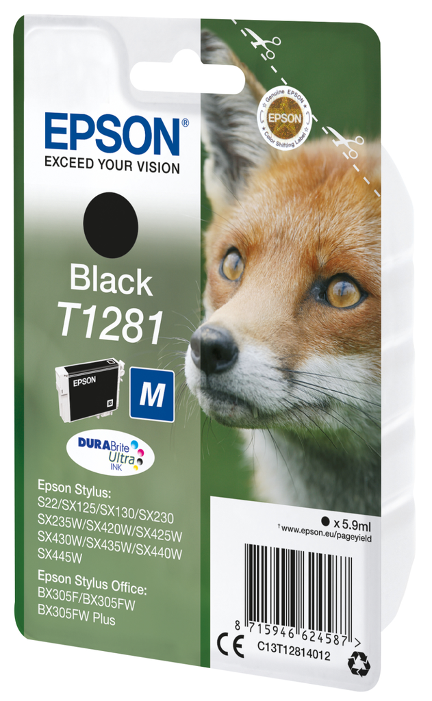 Cartouche d'encre Epson T1281 / C13T12814012 noire, 185 pages