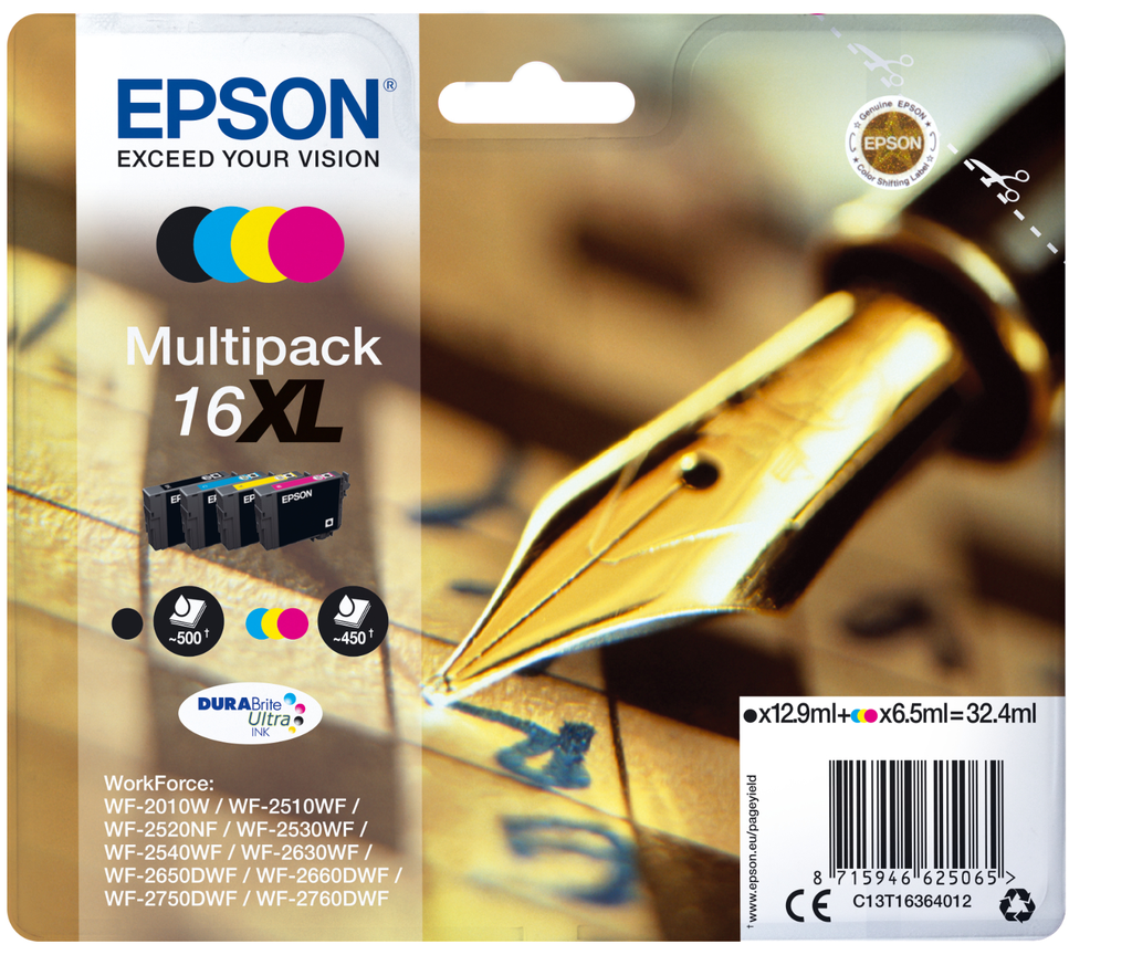 [C13T16364012] Cartouche d'encre Epson 16XL / C13T16364012 4 couleurs, 65 ml