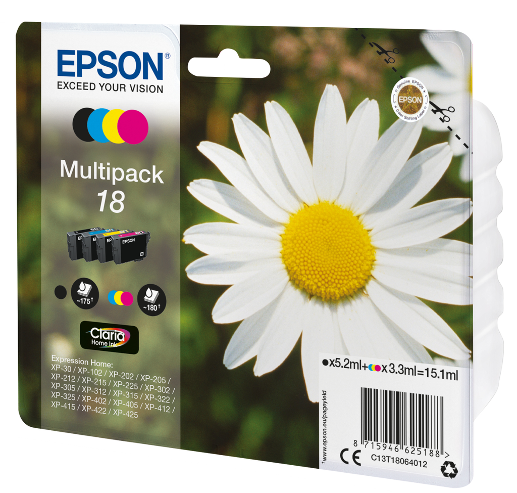 [C13T18064012] Tintenpatrone Epson 18 / C13T18064012 4 Farben, 175 Seiten