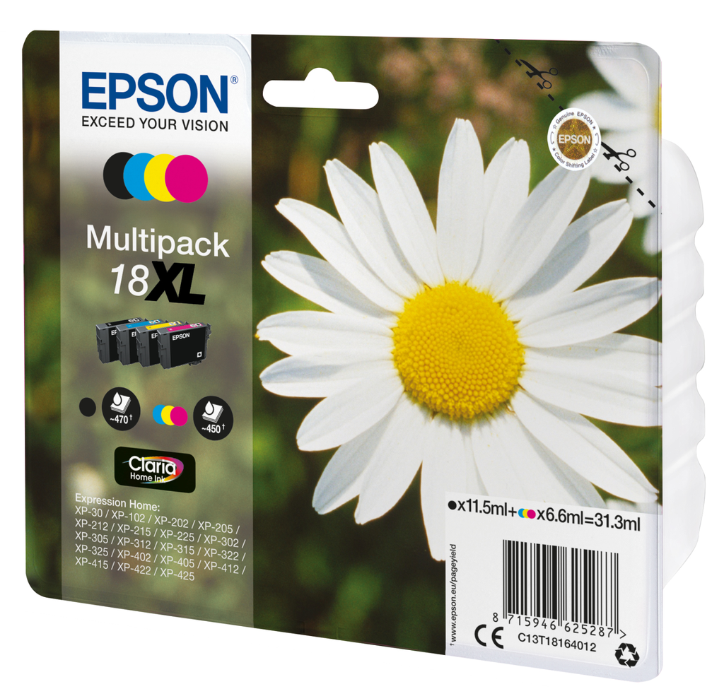 [C13T18164012] Cartouche d'encre Epson 18XL / C13T18164012 4 couleurs XL, 470 pages