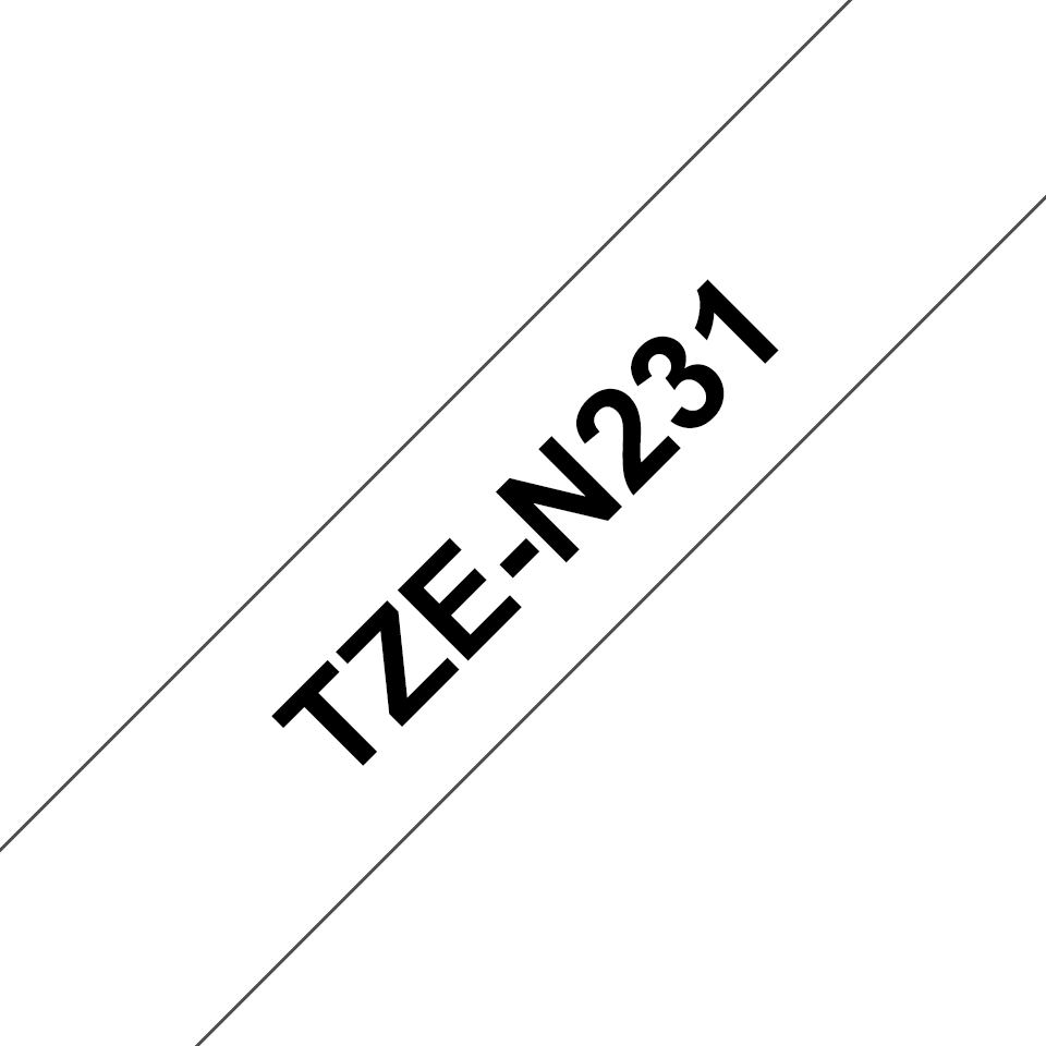 Ruban non laminé Brother TZe-N231 / TZEN231, noir sur blanc, 12 mm x 8 m