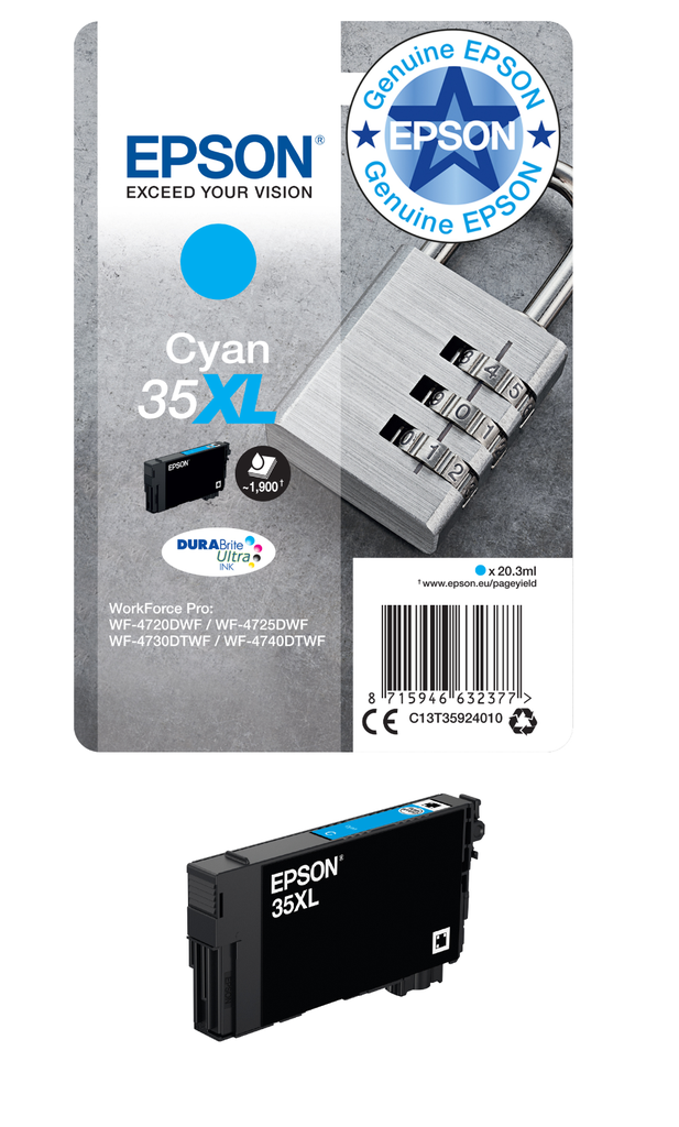 [C13T35924010] Tintenpatrone Epson 35XL / C13T35924010 Cyan XL, 1.900 Seiten