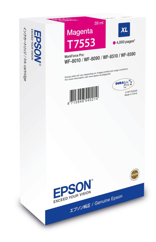 Tintenpatrone Epson T7553 / C13T75534N Magenta XL, 4.000 Seiten