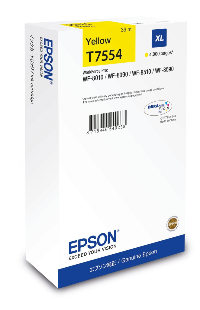 Tintenpatrone Epson T7554 / C13T75544N Gelb XL, 4.000 Seiten