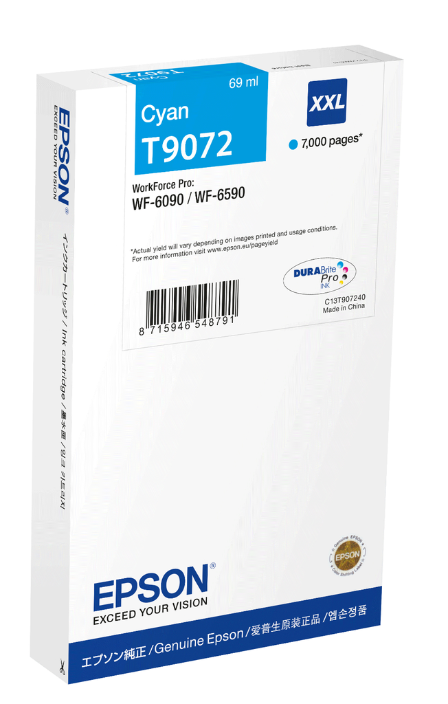 Tintenpatrone Epson T9072N / C13T90724N Cyan XXL, 7.000 Seiten
