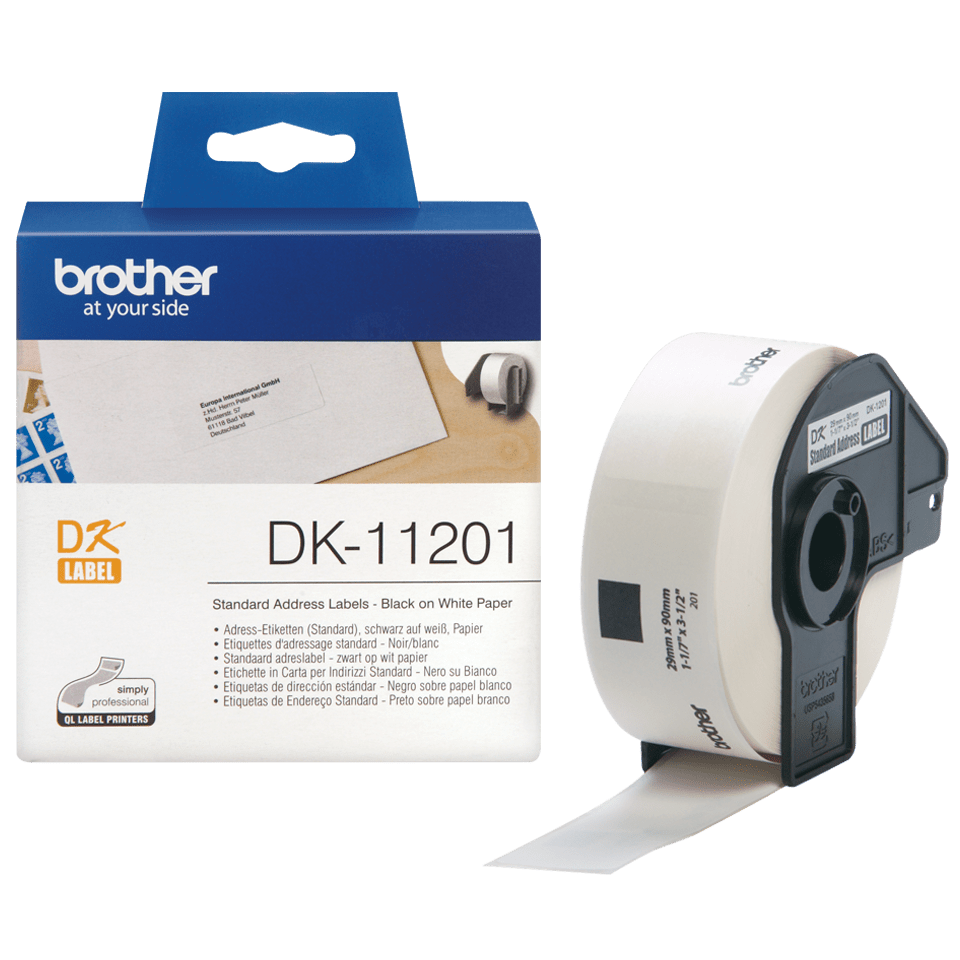 [DK11201] Étiquettes prédécoupées Brother DK-11201 / DK11201, noir sur blanc, 29 x 90 mm, 400 étiquettes
