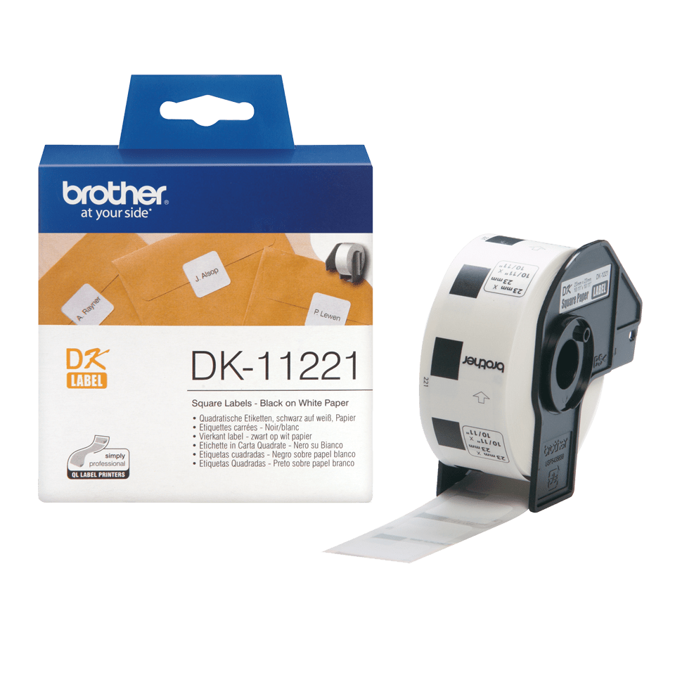 Brother DK-11221 / DK11221 die-cut labels, black on white, 23 x 23 mm, 1,000 labels