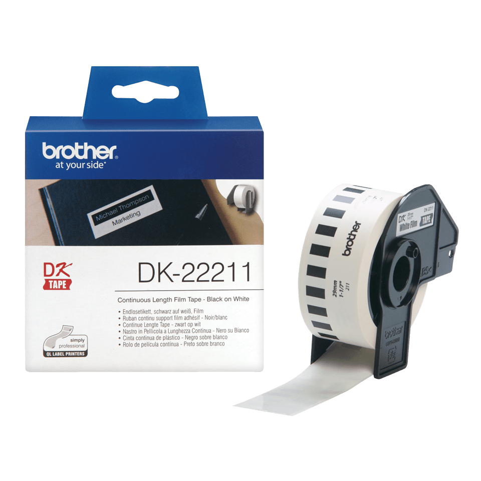 [DK22211] Brother DK-22211 / DK22211 continuous film roll, black on white, 29 mm x 15.24 m