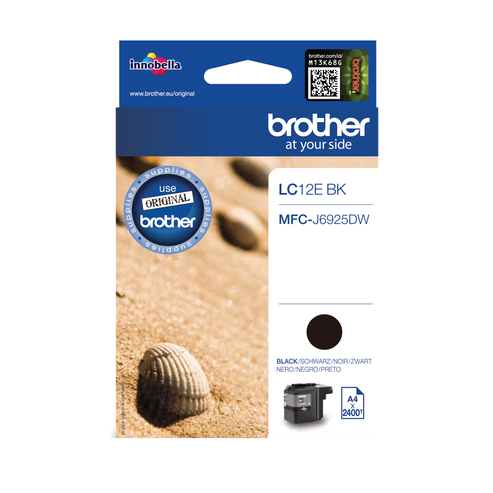 Brother LC-12EBK / LC12EBK black ink cartridge, 2,400 pages