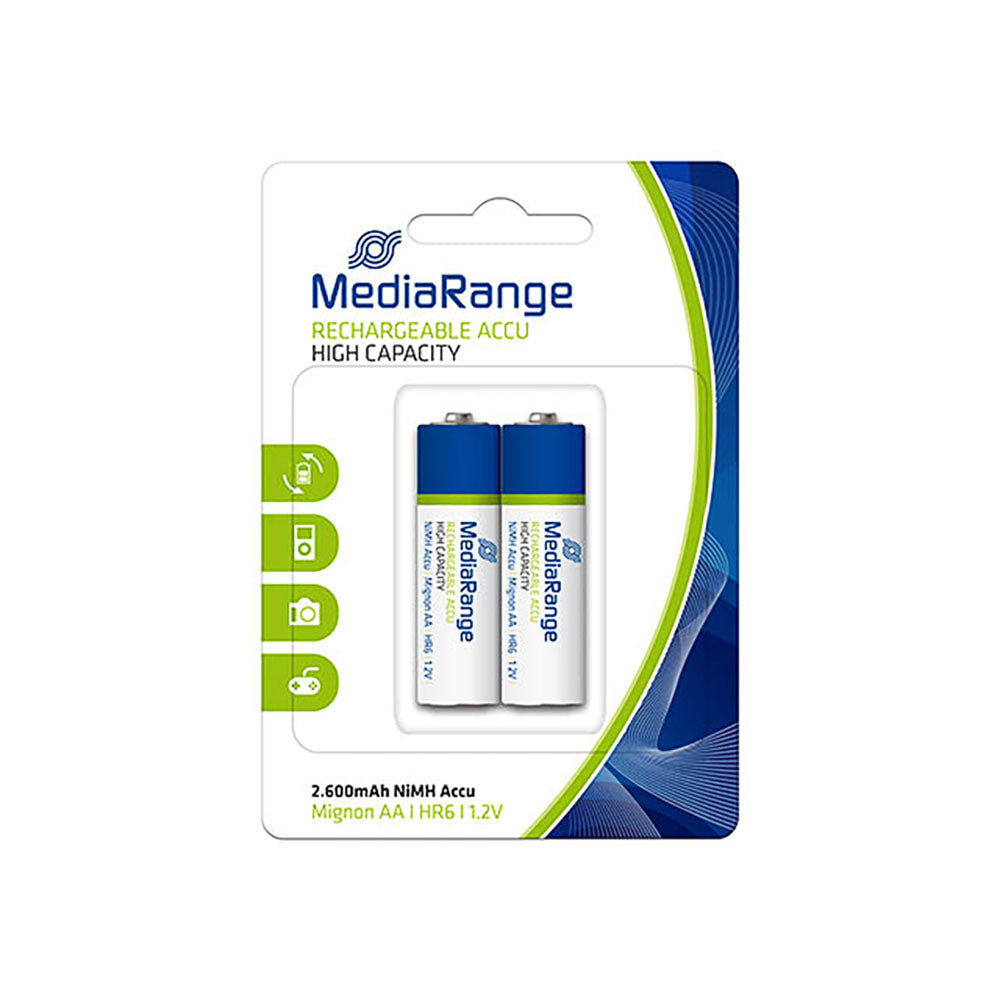 [MRBAT123] MediaRange MRBAT123 wiederaufladbare NiMH-AA-Akkus, 2600 mAh, 2er-Pack