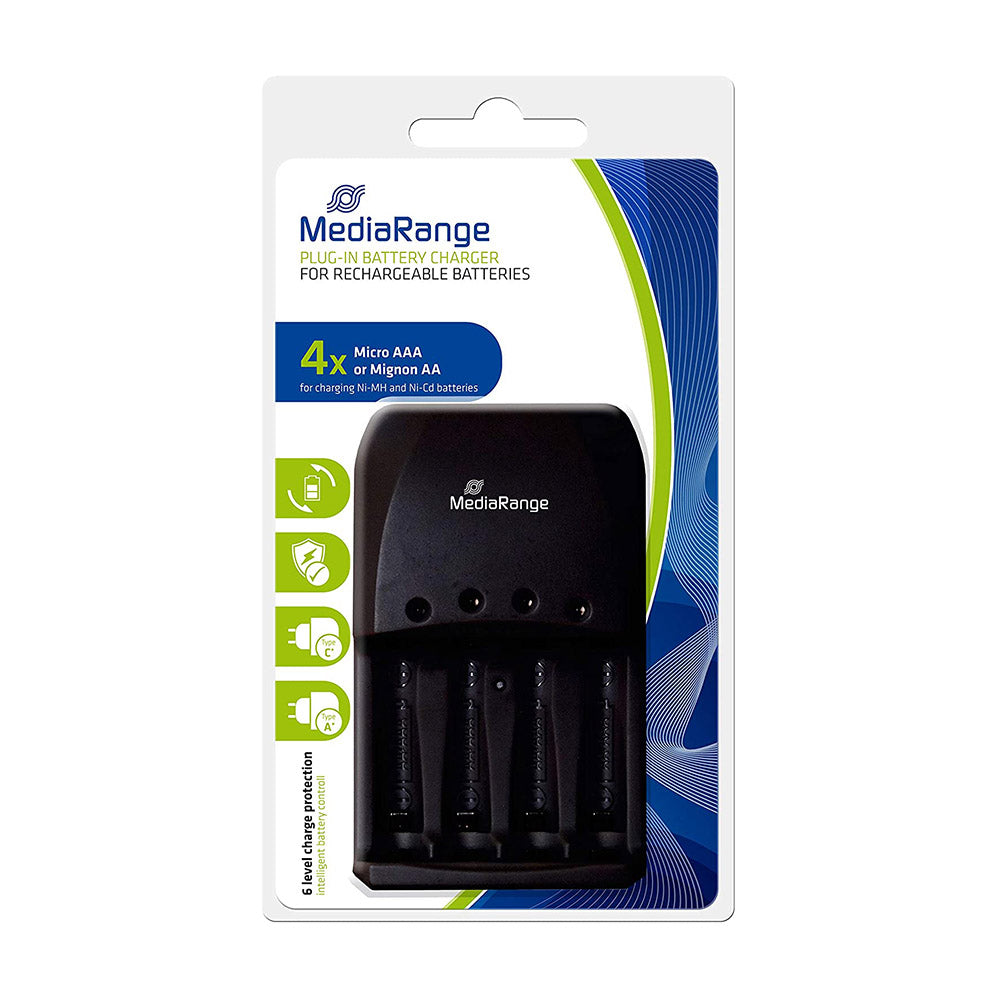 [MRBAT191] MediaRange MRBAT191 4-slot battery charger, AA / AAA, black