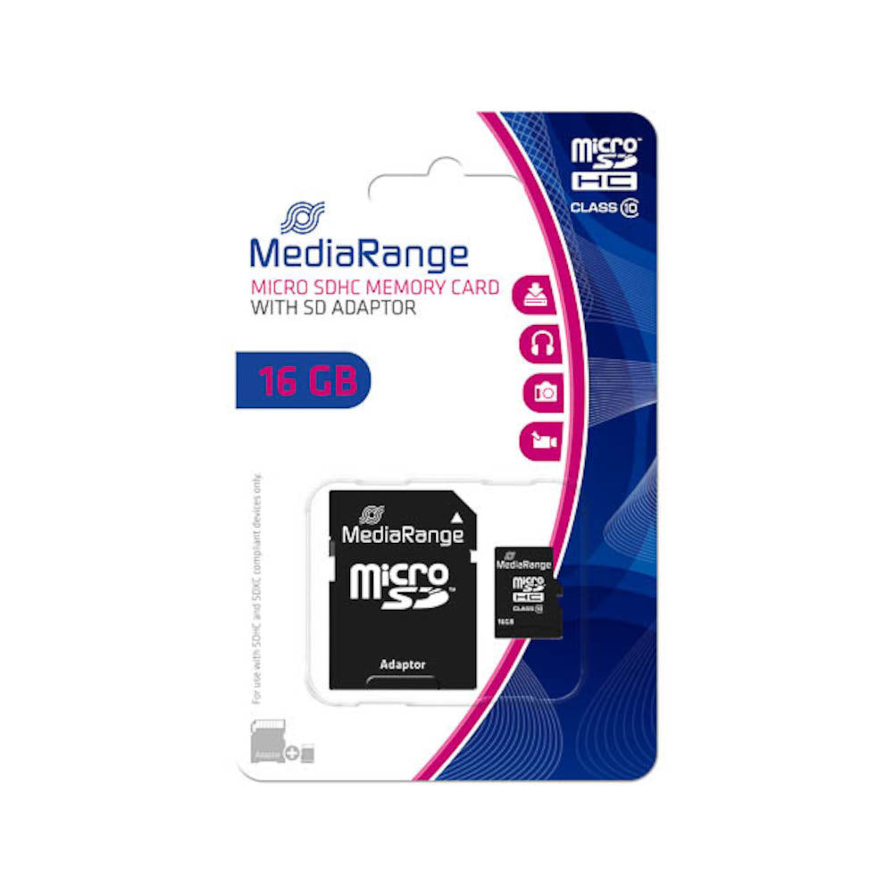 [MR958] Carte mémoire microSDHC avec adaptateur SD MediaRange MR958, 16 Go, classe 10