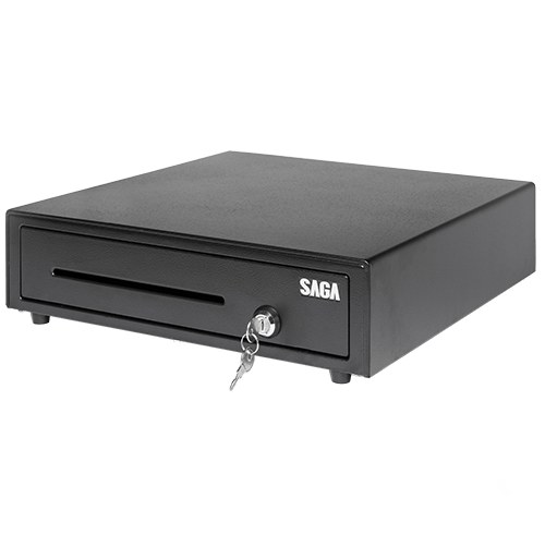 SAGA SGDK-410-G Kassenschublade mit automatischer Öffnung, 410 x 410 x 100 mm, 4 Scheine / 8 Münzen, Schwarz