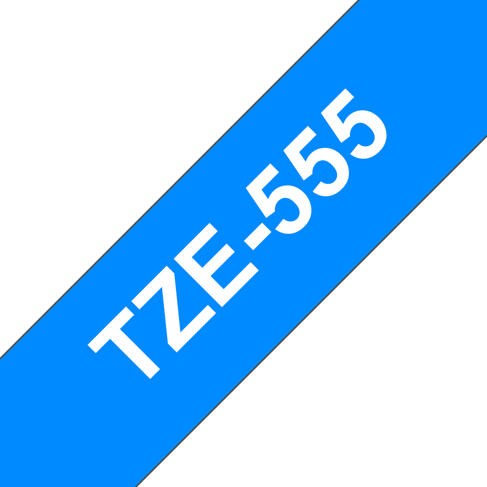 Ruban laminé Brother TZe-555 / TZE555, blanc sur bleu, 24 mm x 8 m