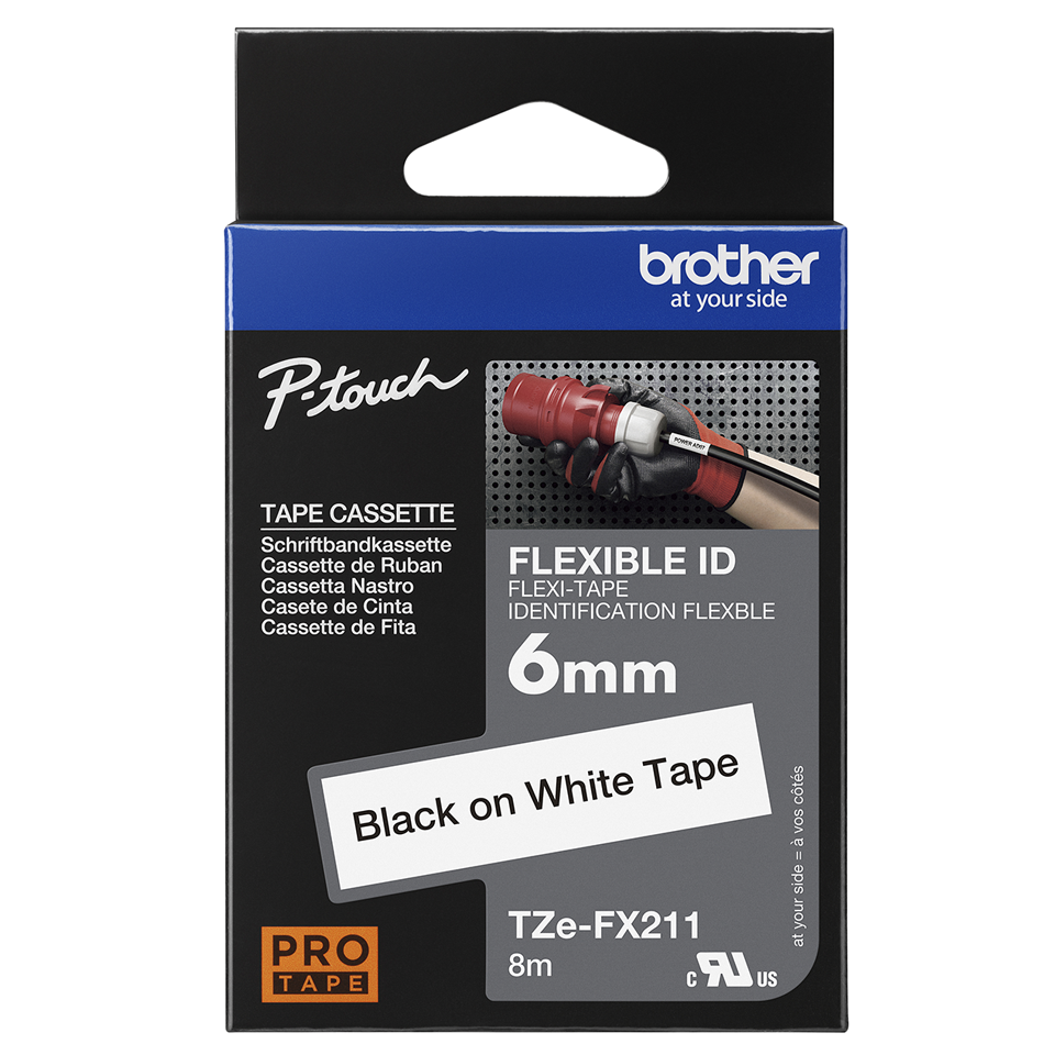 Brother Flexi-Tape TZe-FX211 / TZEFX211, schwarz auf weiß, 6 mm x 8 m
