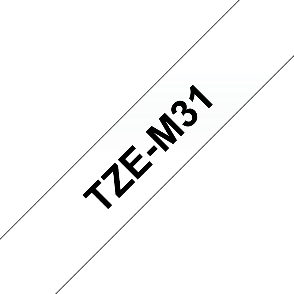 Ruban laminé mat Brother TZe-M31 / TZEM31, noir sur transparent mat, 12 mm x 8 m