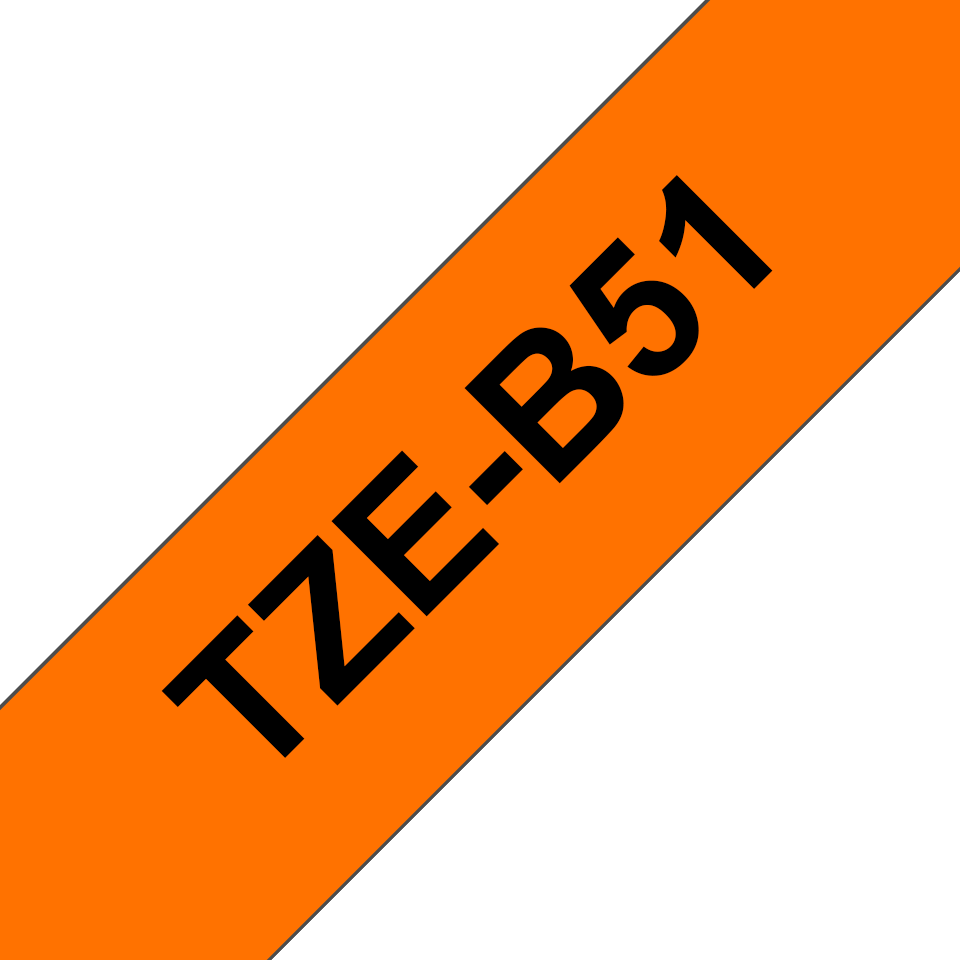 Brother TZe-B51 / TZEB51 fluorescent laminated tape, black on fluorescent orange, 24 mm x 5 m