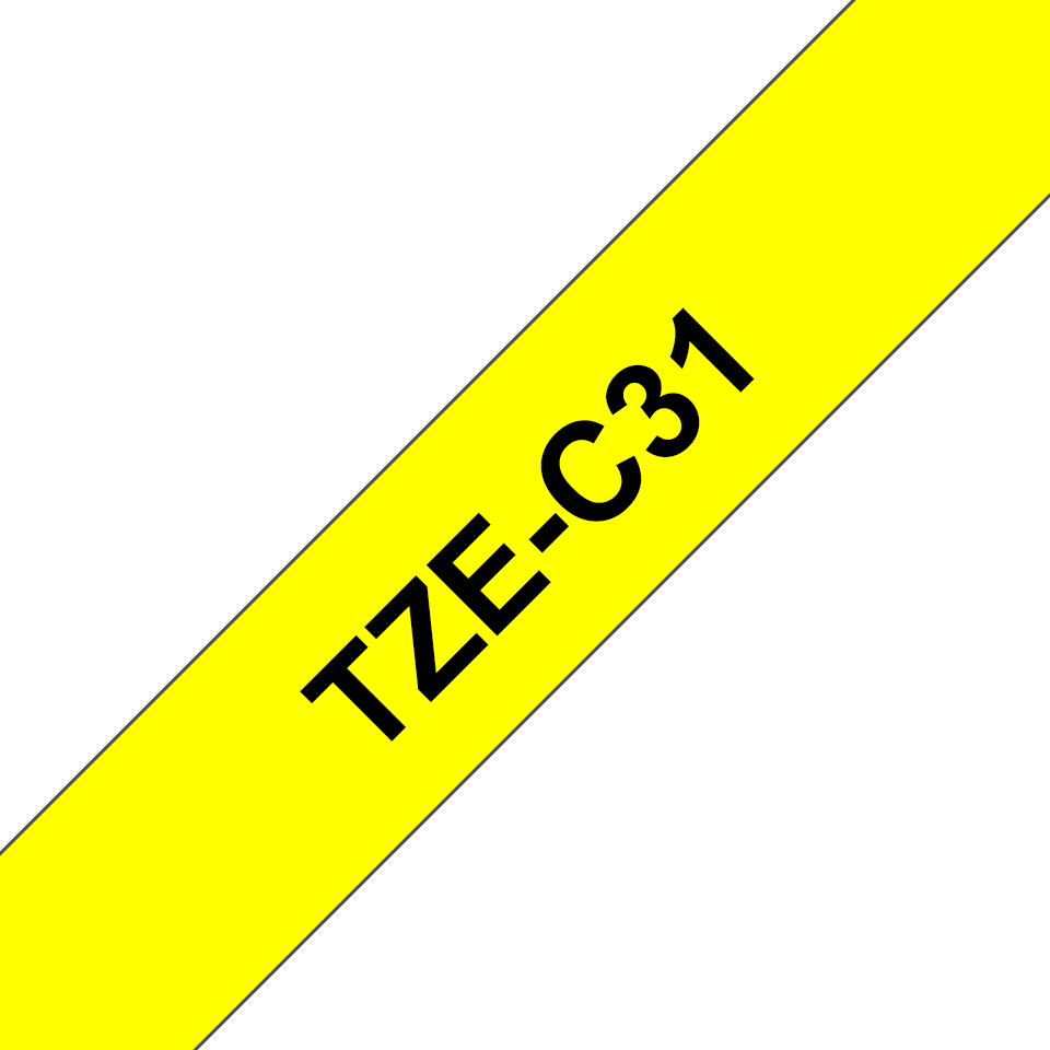 [TZEC31] Ruban laminé fluorescent Brother TZe-C31 / TZEC31, noir sur jaune fluo, 12 mm x 5 m