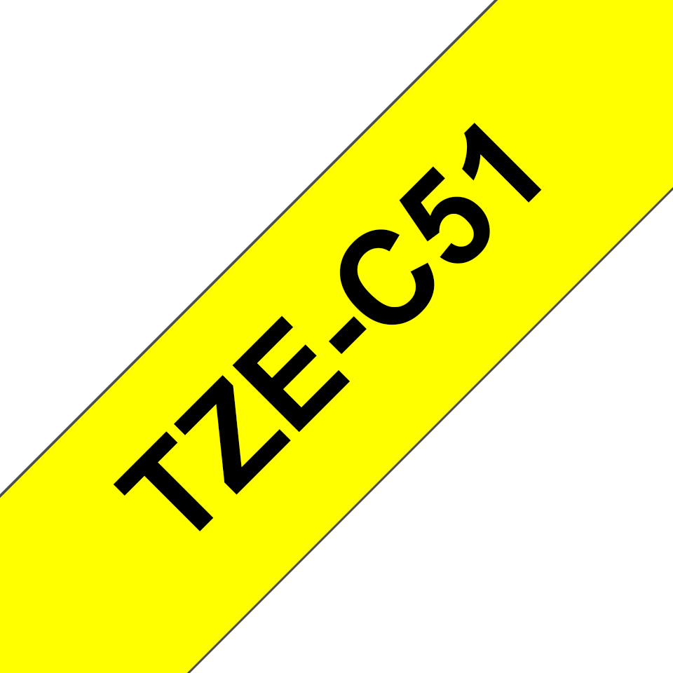 [TZEC51] Ruban laminé fluorescent Brother TZe-C51 / TZEC51, noir sur jaune fluo, 24 mm x 5 m