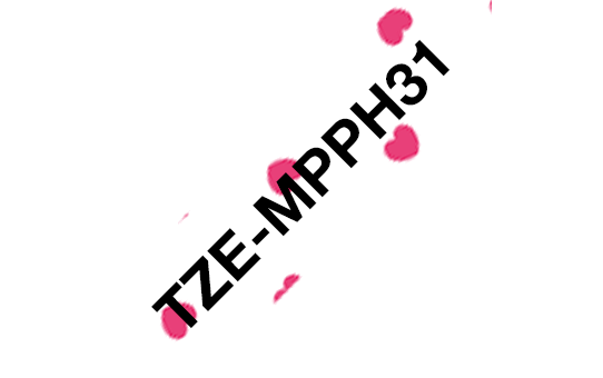 [TZEMPPH31] Brother TZe-MPPH31 / TZEMPPH31 patterned tape, black on pink hearts pattern, 12 mm x 4 m