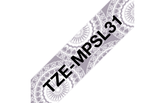 Brother TZe-MPSL31 / TZEMPSL31 patterned tape, black on silver lace pattern, 12 mm x 4 m