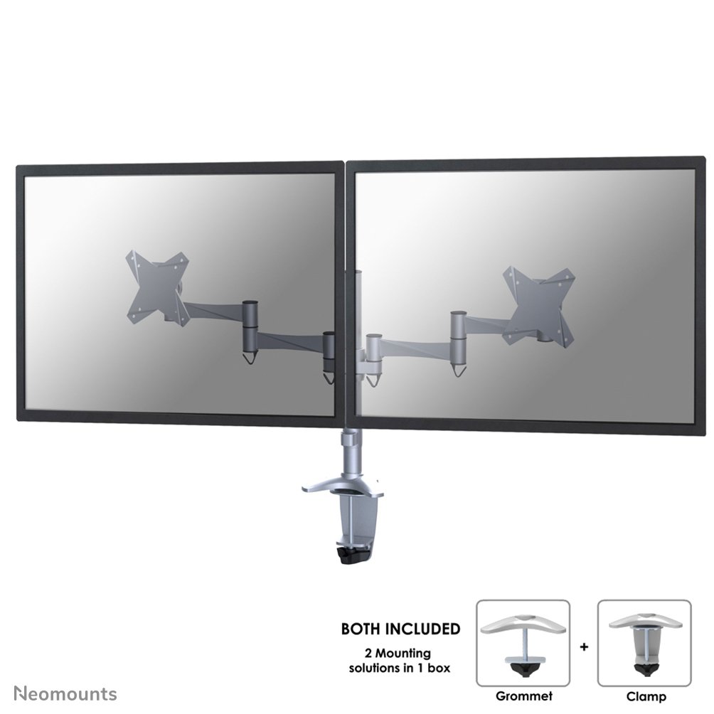 [FPMAD1330DSILVER] Bras support d'écran Neomounts FPMA-D1330DSILVER, 10 à 27 pouces, jusqu'à 9 kg, 2 écrans, VESA 75x75 à 100x100