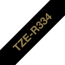 Ruban satin Brother TZe-R334 / TZER334, doré sur noir, 12 mm x 4 m