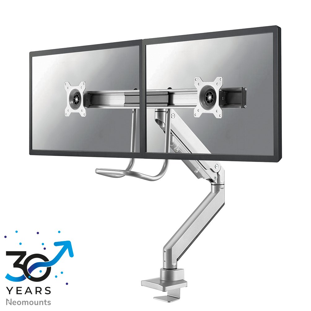 Neomounts NM-D775DXSILVER Monitorarm, 10 bis 32 Zoll, bis 8 kg, 2 Bildschirme, VESA 75x75 bis 100x100