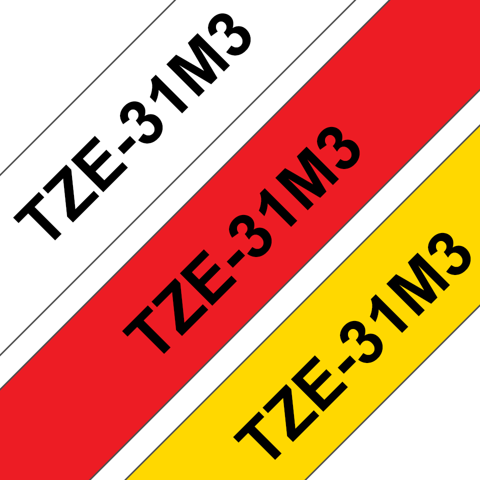 Brother TZe-31M3 / TZE31M3 laminated tape, black on red, white and yellow, 12 mm x 8 m (3 cassettes)
