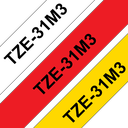 Brother TZe-31M3 / TZE31M3 laminated tape, black on red, white and yellow, 12 mm x 8 m (3 cassettes)
