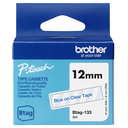Ruban non laminé Brother BTAG-133 / BTAG133, bleu sur transparent, 12 mm