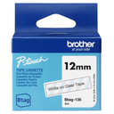 Ruban non laminé Brother BTAG-135 / BTAG135, blanc sur transparent, 12 mm