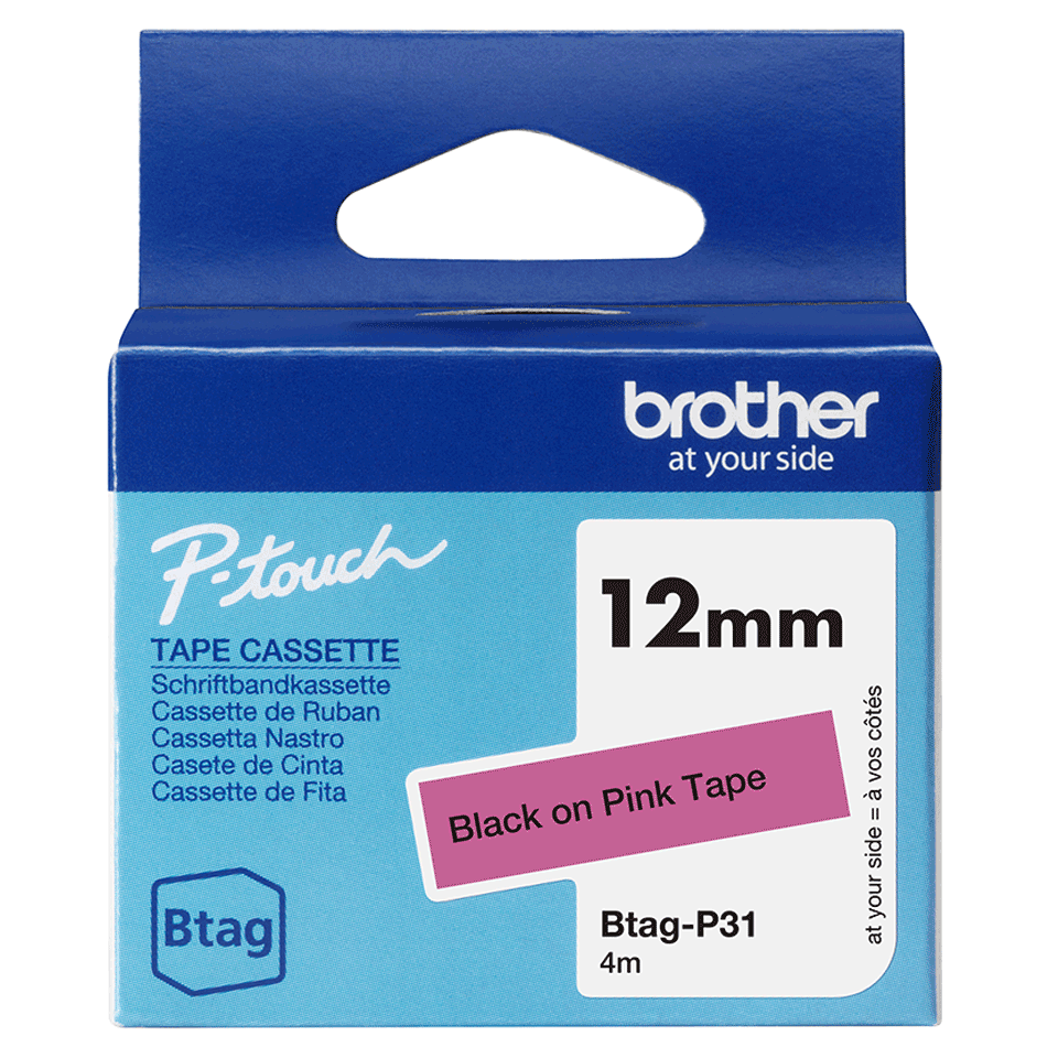 [BTAGP31] Brother BTAG-P31 / BTAGP31 non-laminated tape, black on pink, 12 mm
