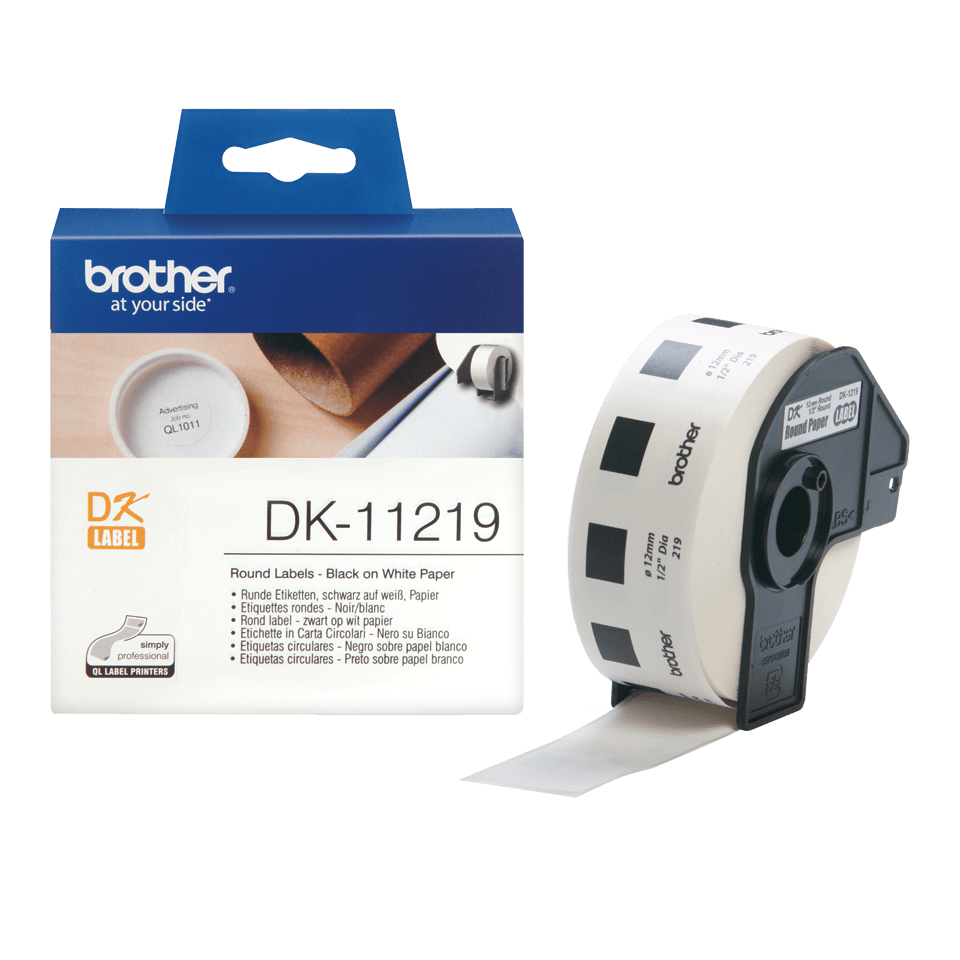 Étiquettes prédécoupées Brother DK-11219 / DK11219, noir sur blanc, Ø 12 mm, 1 200 étiquettes